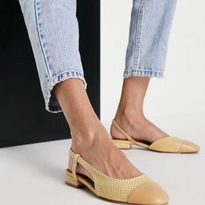 ASOS Design Lively slingback ballet flats in natural raffia. size 7.5.